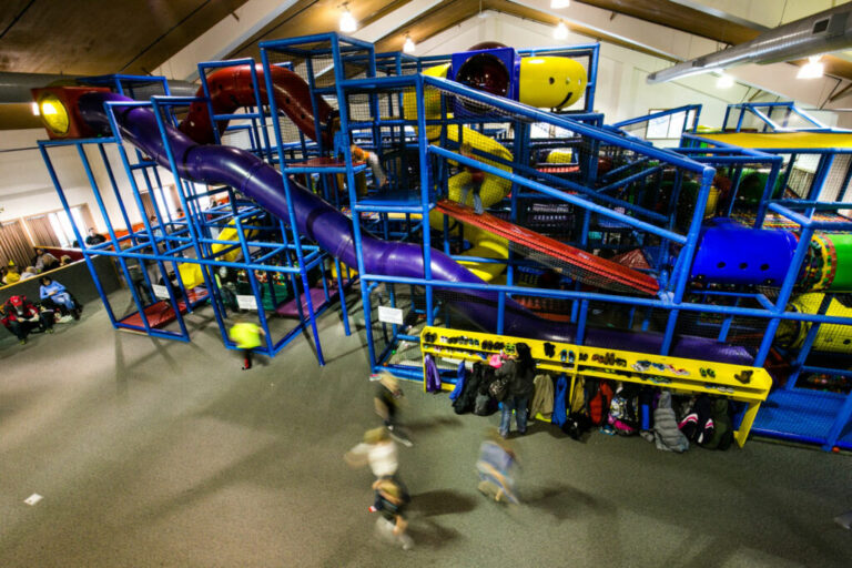 Pictured is the indoor activity center playground at Eugene T. Mahoney State Park (SP) in Cass County. Kurrus, Feb. 28, 2015. Copyright NEBRASKAland Magazine, Nebraska Game and Parks Commission.