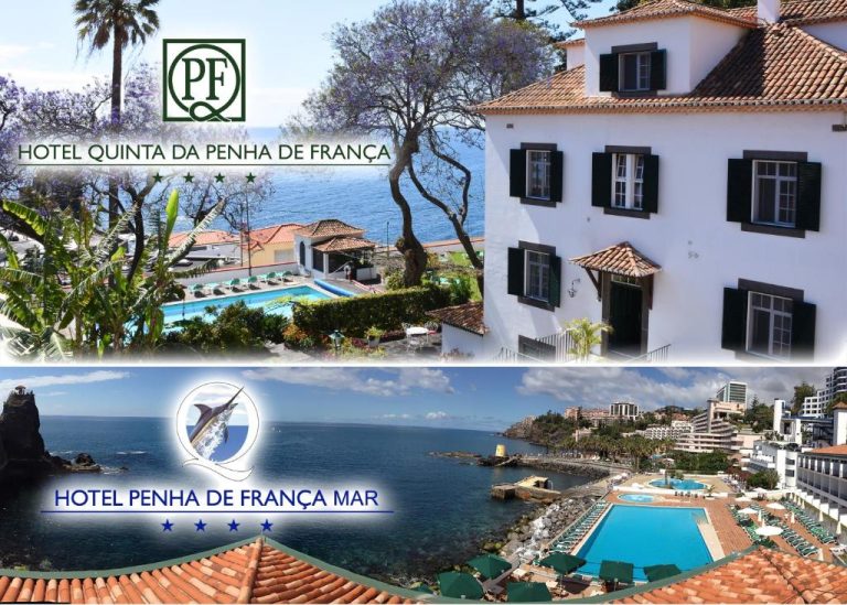 Piscina exterior y vistas al mar del Hotel Quinta da Penha de França en Madeira