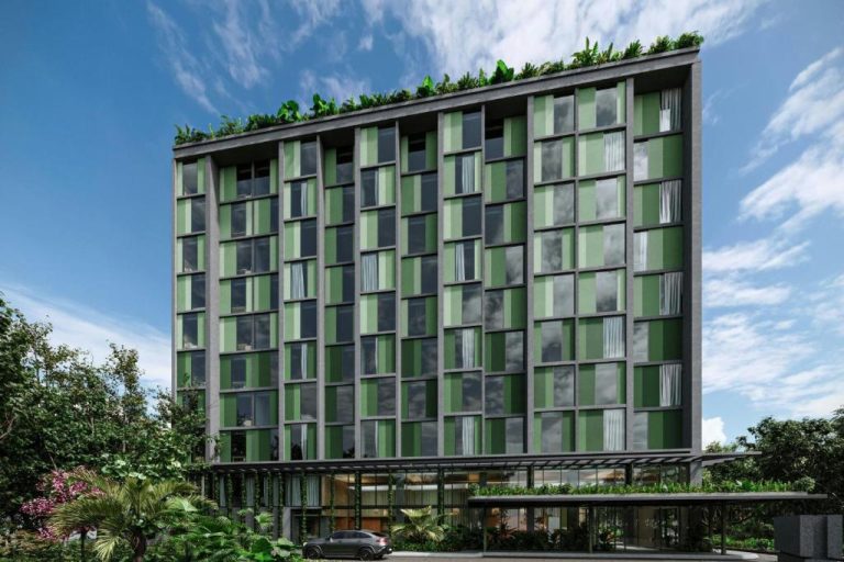Fachada exterior verde con jardín en azotea del Residence Inn by Marriott San Jose Alajuela El Coyol