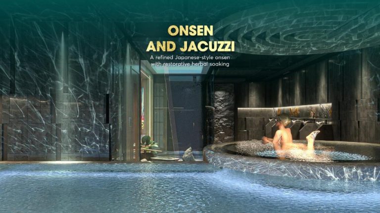 Onsen y jacuzzi de estilo japonés con baño herbal relajante en el Hotel du Lac Signature