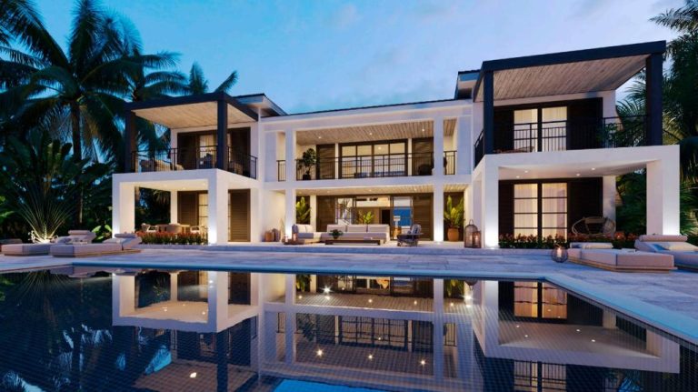 Villa de lujo con piscina privada al atardecer en el resort Half Moon Jamaica