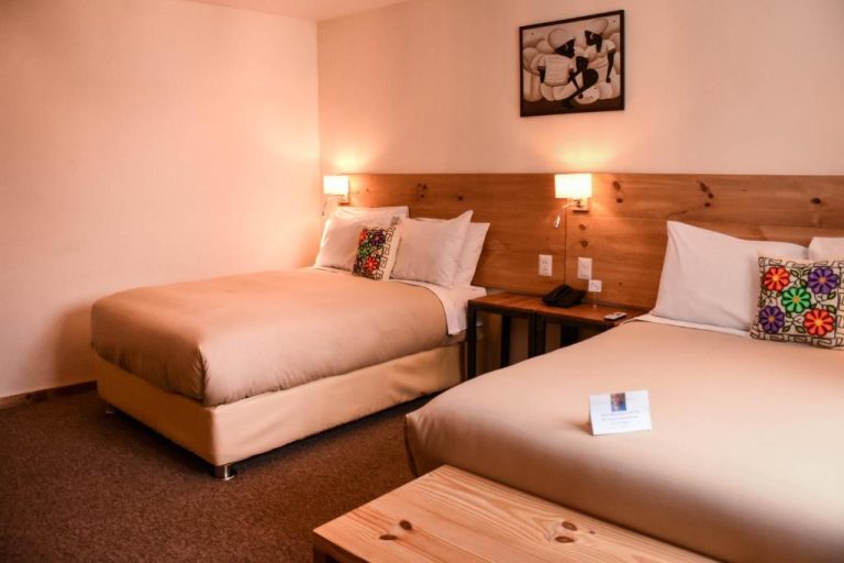 Habitación doble twin con dos camas y cabecero de madera en Cooper Hotel Boutique