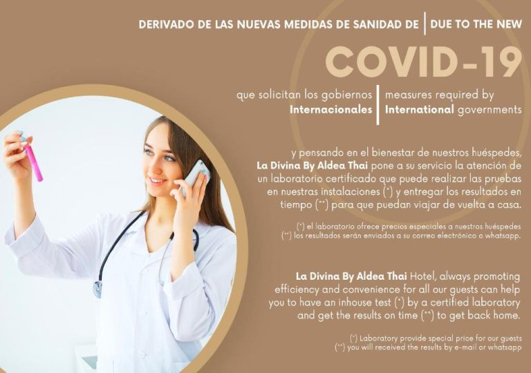 Servicio de prueba COVID-19 en instalaciones del hotel La Divina by Aldea Thai con laboratorio certificado