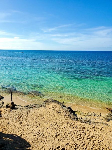 Playa de aguas turquesas y arena dorada del hotel Evelin's On The Beach con vistas al mar Caribe