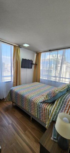 Habitación doble con cama, TV de pared y ventanas con vista en Personal Aparts Bellas Artes