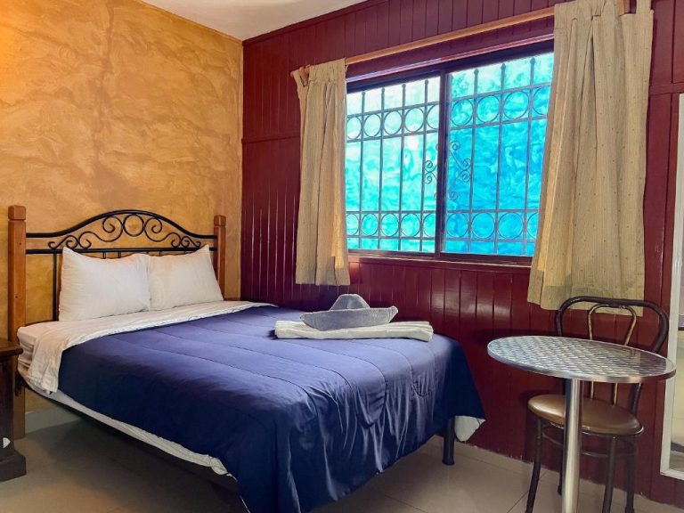 Habitación doble clásica con cama matrimonial y ventana enrejada en Hotel La Casona Real