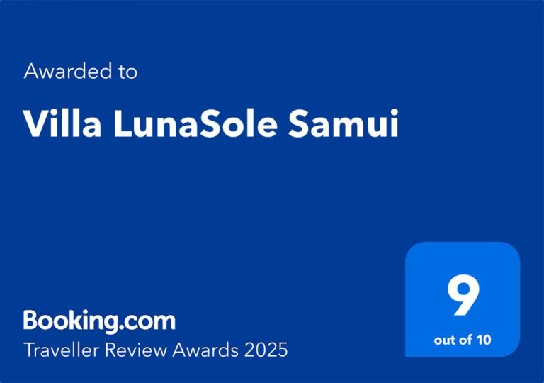 Premio Traveller Review Awards 2025 de Booking.com otorgado a Villa LunaSole Samui con puntuación 9 sobre 10