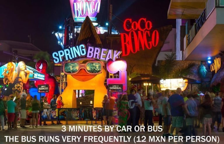 Entrada al famoso club Coco Bongo en Cancún, a solo 3 minutos del Hotel La Villa du Golf