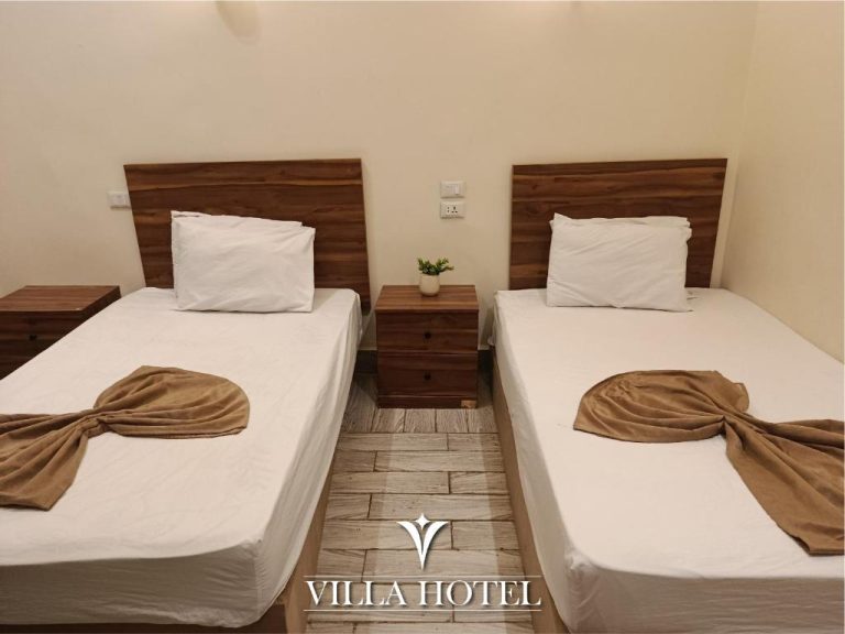 Habitación twin con dos camas individuales y cabeceros de madera en Villa Downtown Hotel