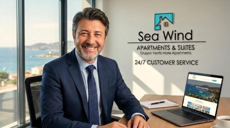 Recepcionista profesional con servicio 24/7 en Sea Wind Apartments & Suites con vistas al mar