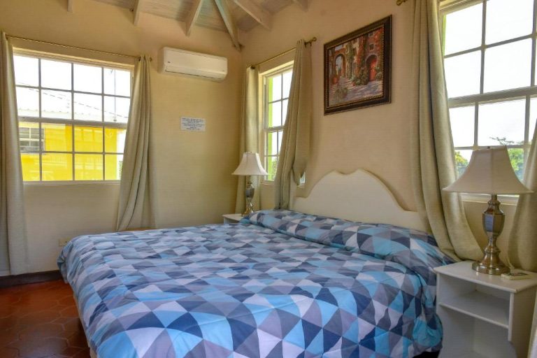 Habitación doble con cama matrimonial y aire acondicionado en Best E Villas Prospect St James