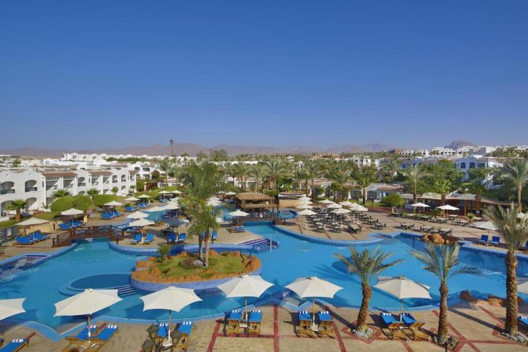 Amplia piscina exterior con tumbonas y palmeras del Hotel Studio en Sharm el-Sheikh