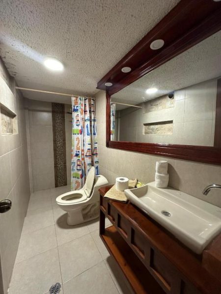 Baño completo moderno con lavabo, inodoro y ducha en Spa Hotel Etelvina