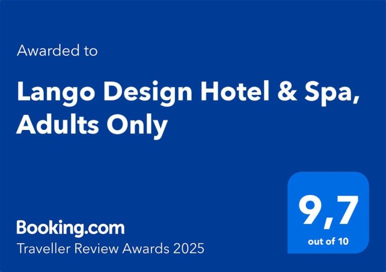 Premio Traveller Review Awards 2025 de Booking.com al Lango Design Hotel & Spa Adults Only con puntuación 9,7