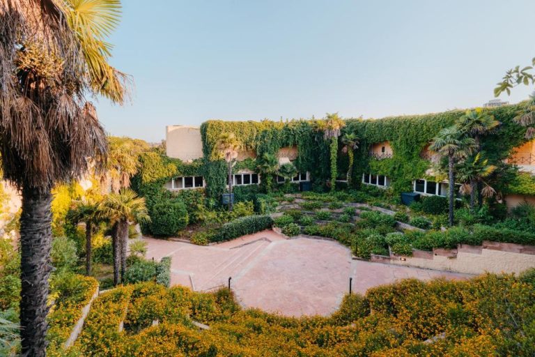 Jardín exterior con fachada cubierta de hiedra y palmeras del Mangia's Brucoli Sicily Autograph Collection