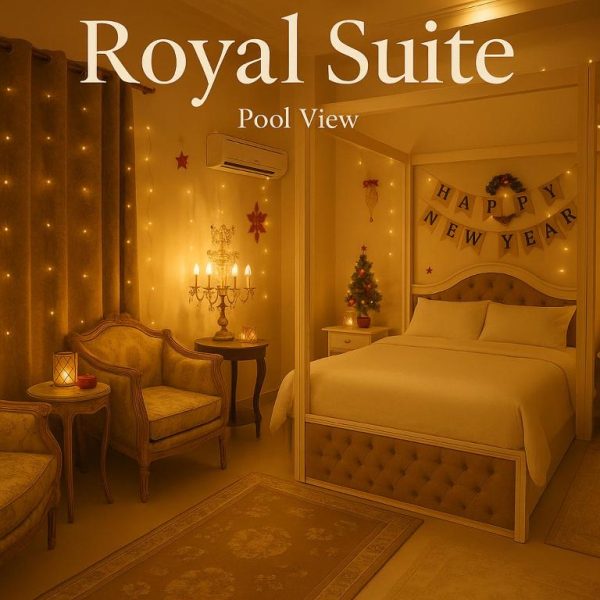 Royal Suite con vista a la piscina decorada para Año Nuevo en Laguna King Care & Comfort