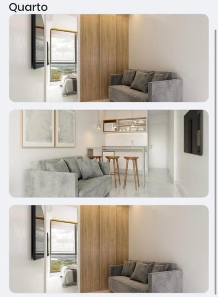 Sala de estar moderna con sofá gris y cocina integrada en Apartamento Beach Resort Salinas