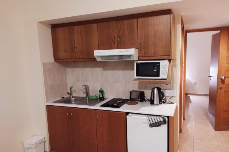 Cocina equipada con microondas, vitrocerámica y hervidor en Sea N Lake View Hotel Apartments