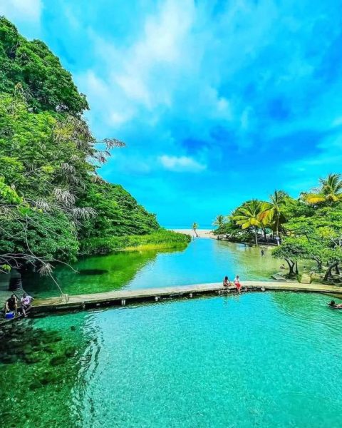 Laguna natural de aguas turquesas rodeada de vegetación tropical en Hotel Vista Sur