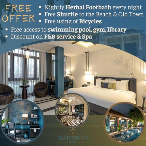 Oferta gratuita en Maison Vy Hotel Hội An: habitación de lujo, piscina, lanzadera y bicicletas incluidas