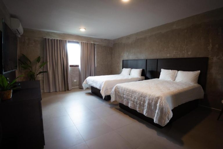 Habitación doble con dos camas y decoración moderna en Hotel Vista Alegre